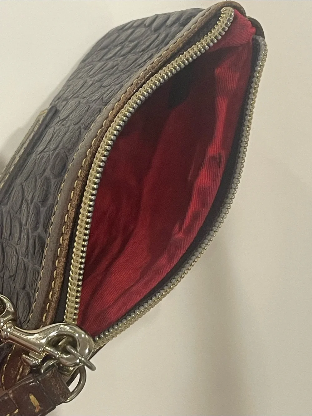Dooney & Bourke Black-Brown Wallet Wristlet Croc Embossed leather